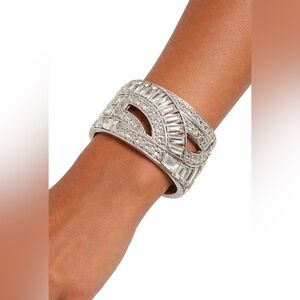 Cara New York Silver CZ Rhinestone Bling 1.25 Wide Bracelet Bangle WIde Cuff NEW